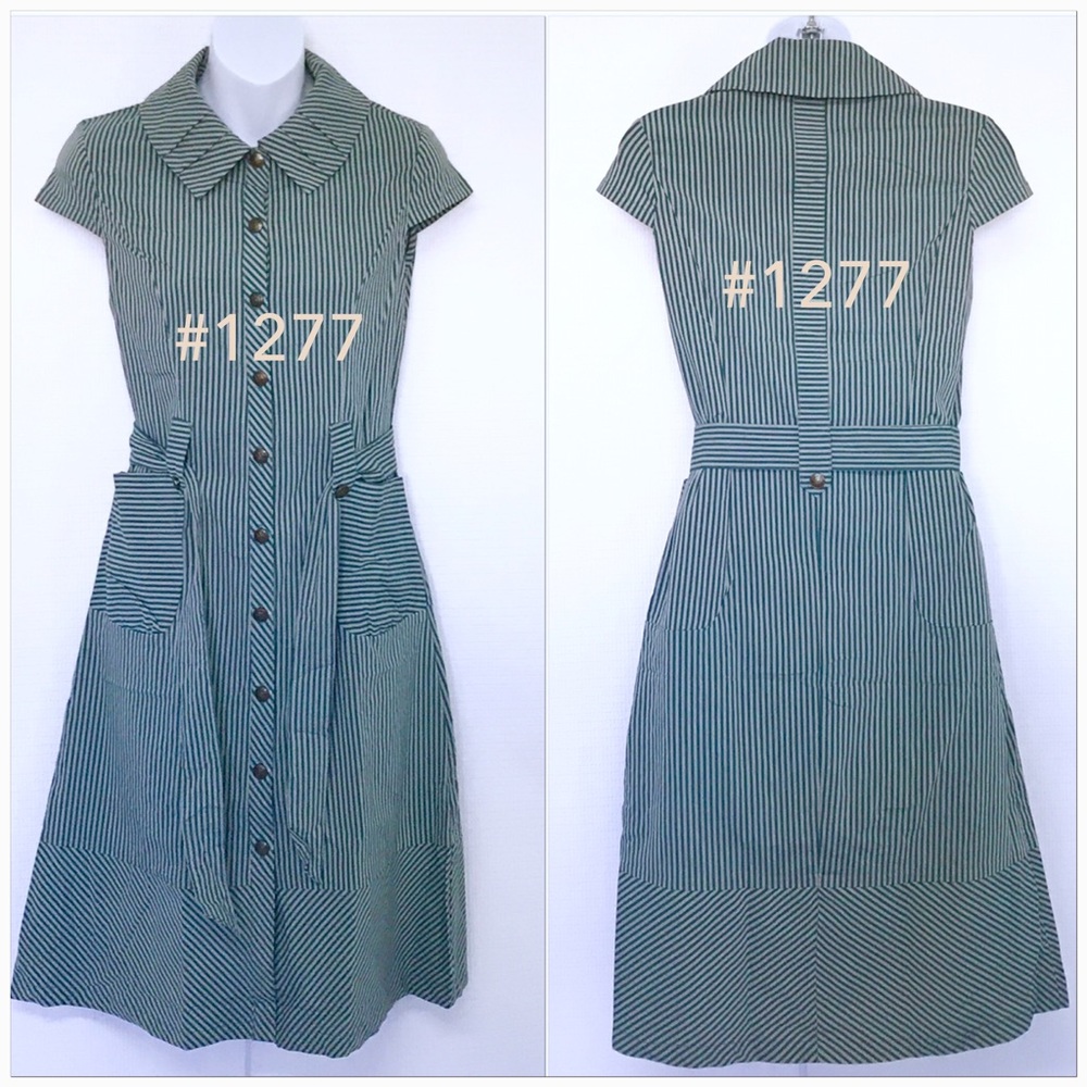 Casual Green Stripes Button Down Dress NWT